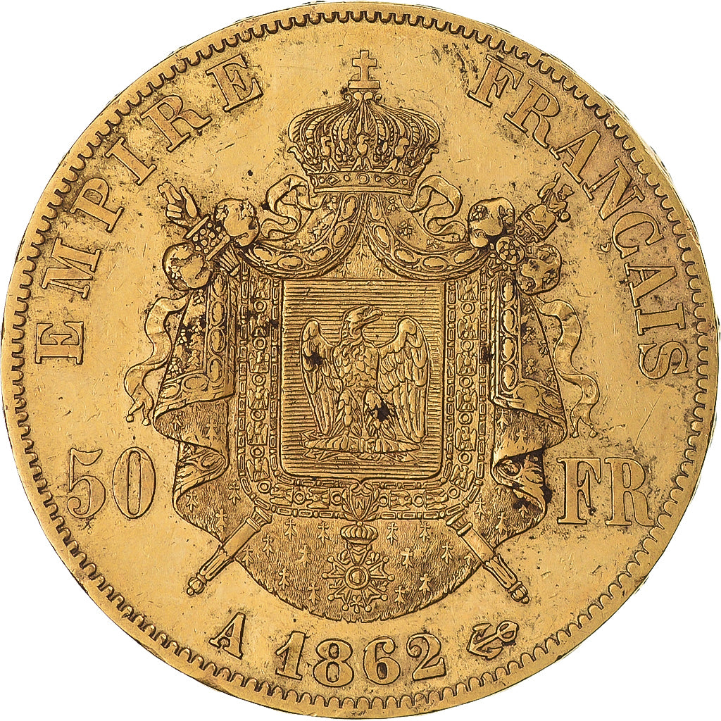 Moeda, França, Napoleon III, 50 Francs, 1862, Paris, AU(55-58), Dourado