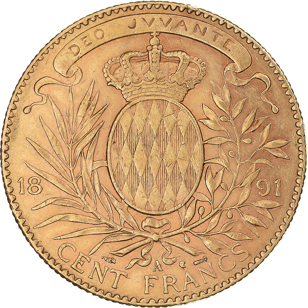 Coin, Monaco, Albert I, 100 Francs, Cent, 1891, Paris, AU(50-53), Gold, KM:105