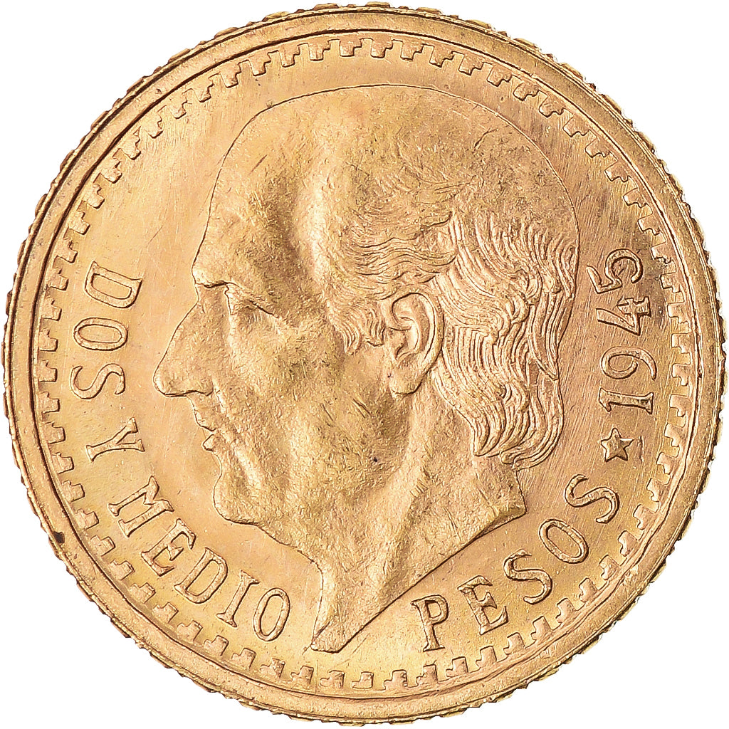 Coin, Mexico, 2-1/2 Pesos, 1945, Mexico City, MS(63), Gold, KM:463