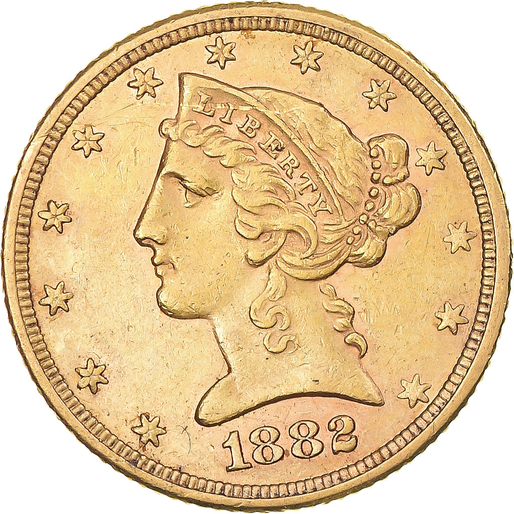 Moeda, Estados Unidos da América, Coronet Head, $5, Half Eagle, 1882