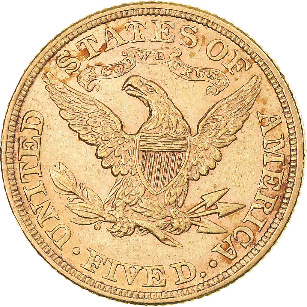 Moeda, Estados Unidos da América, Coronet Head, $5, Half Eagle, 1882
