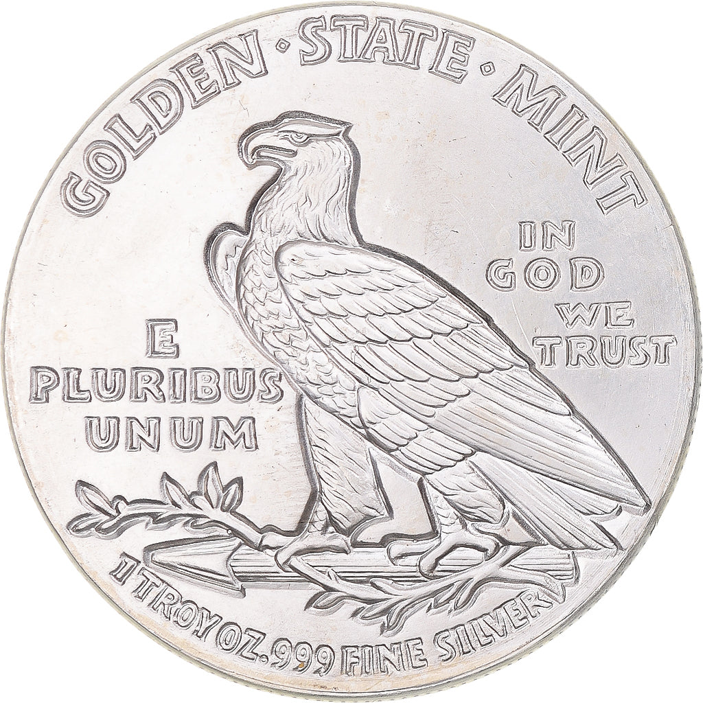 Coin, United States, Indian Head, 1 Oz, 1 Troy Ounce, MS(65-70), Silver