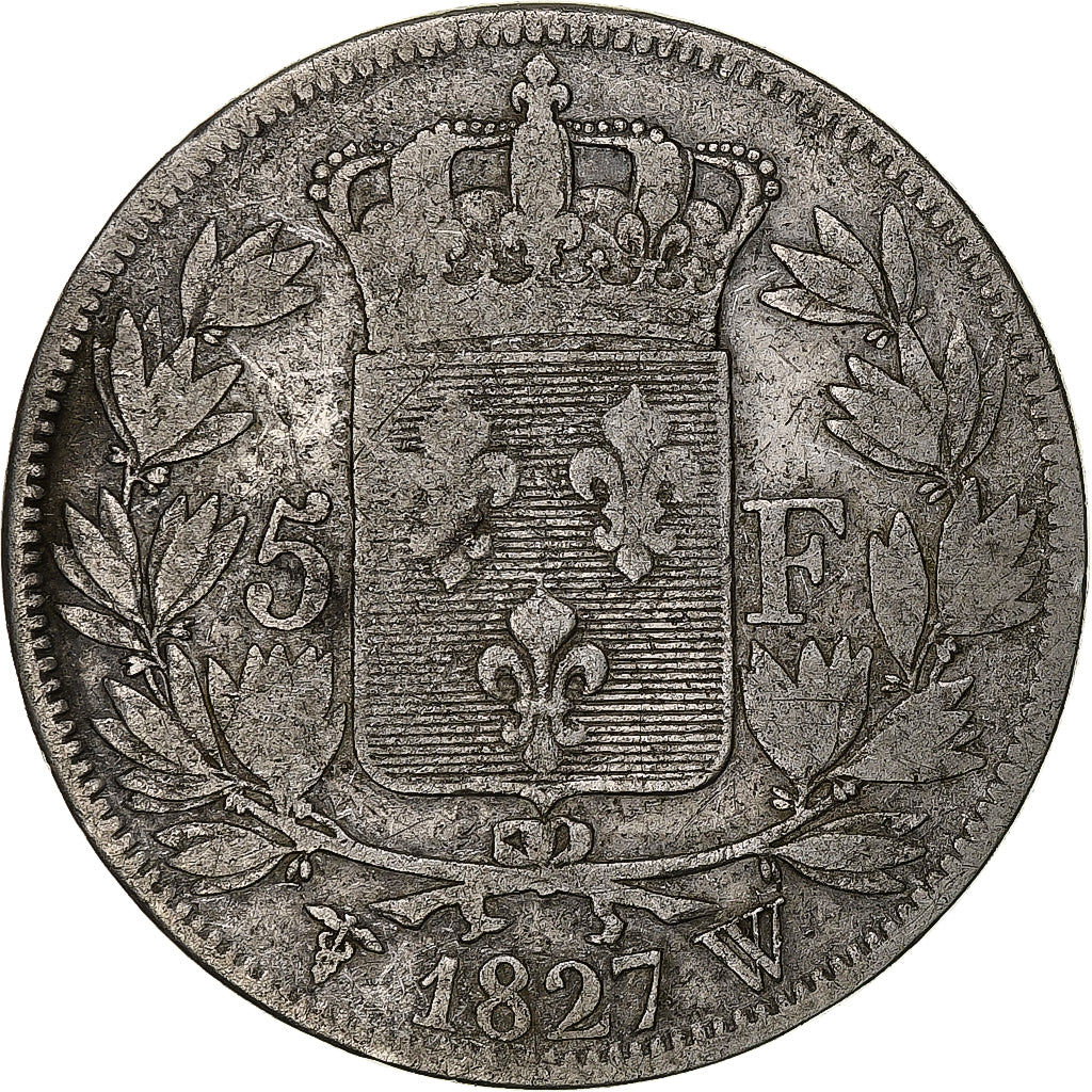 Coin, France, Charles X, 5 Francs, 1827, Lille, F(12-15), Silver, KM:728.13