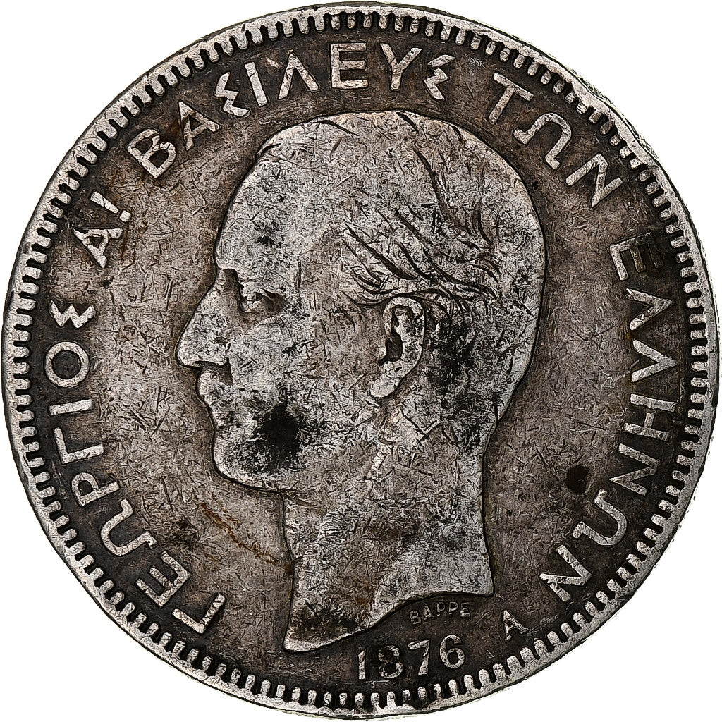 Coin, Greece, George I, 5 Drachmai, 1876, Paris, VF(20-25), Silver, KM:46
