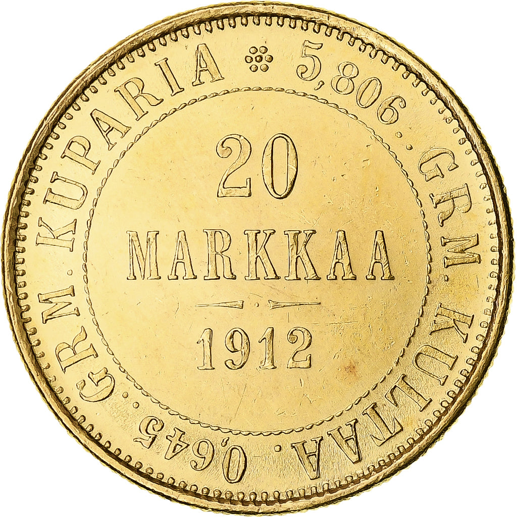 Monnaie, Finlande, Nicholas II, 20 Markkaa, 1912, Helsinki, SPL, Or, KM:9.2