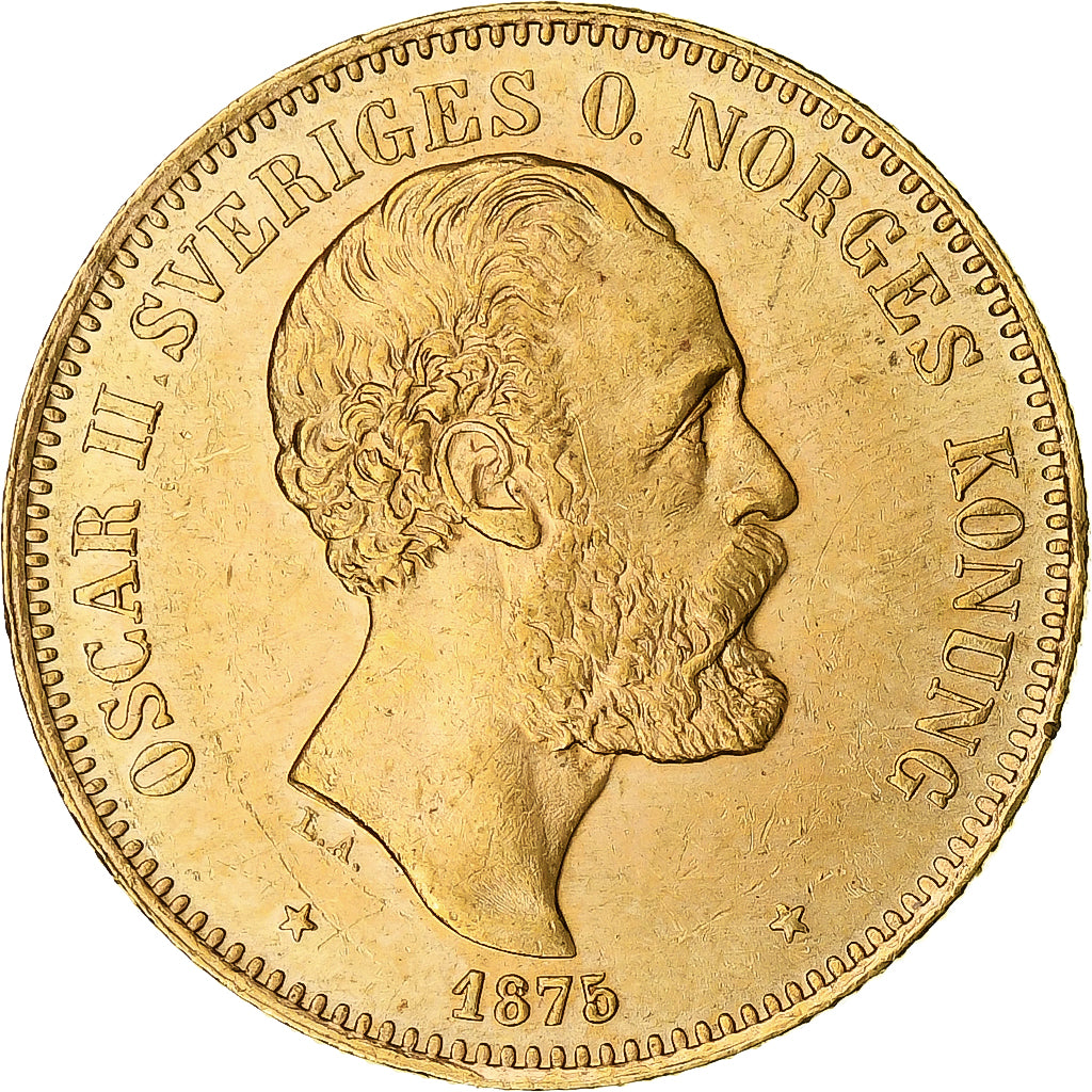 Moneda, Suecia, Oscar II, 20 Kronor, 1875, Stockholm, EBC, Oro, KM:733