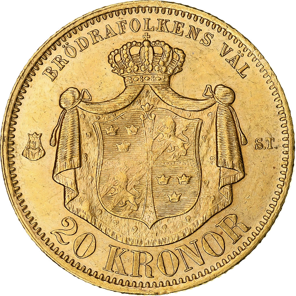 Moneda, Suecia, Oscar II, 20 Kronor, 1875, Stockholm, EBC, Oro, KM:733
