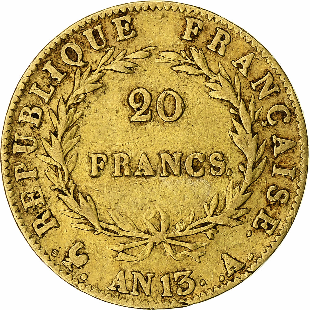 Münze, Frankreich, Napoleon I, 20 Francs, AN 13, Paris, S+, Gold, KM:663.1