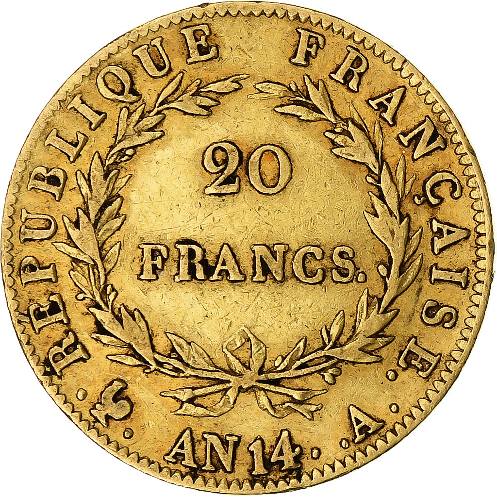 Monnaie, France, Napoleon I, 20 Francs, AN 14, Paris, TTB, Or, Gadoury:1022