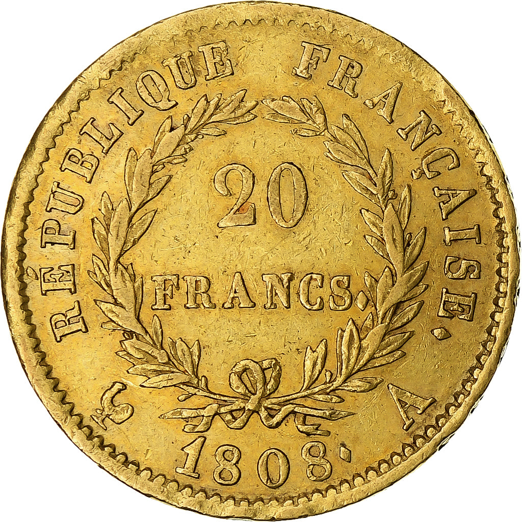 Münze, Frankreich, Napoleon I, 20 Francs, 1808, Paris, SS, Gold, KM:687.1