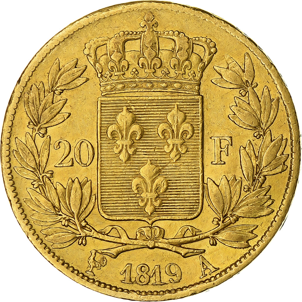 Coin, France, Louis XVIII, 20 Francs, 1819, Paris, AU(50-53), Gold, KM:712.1