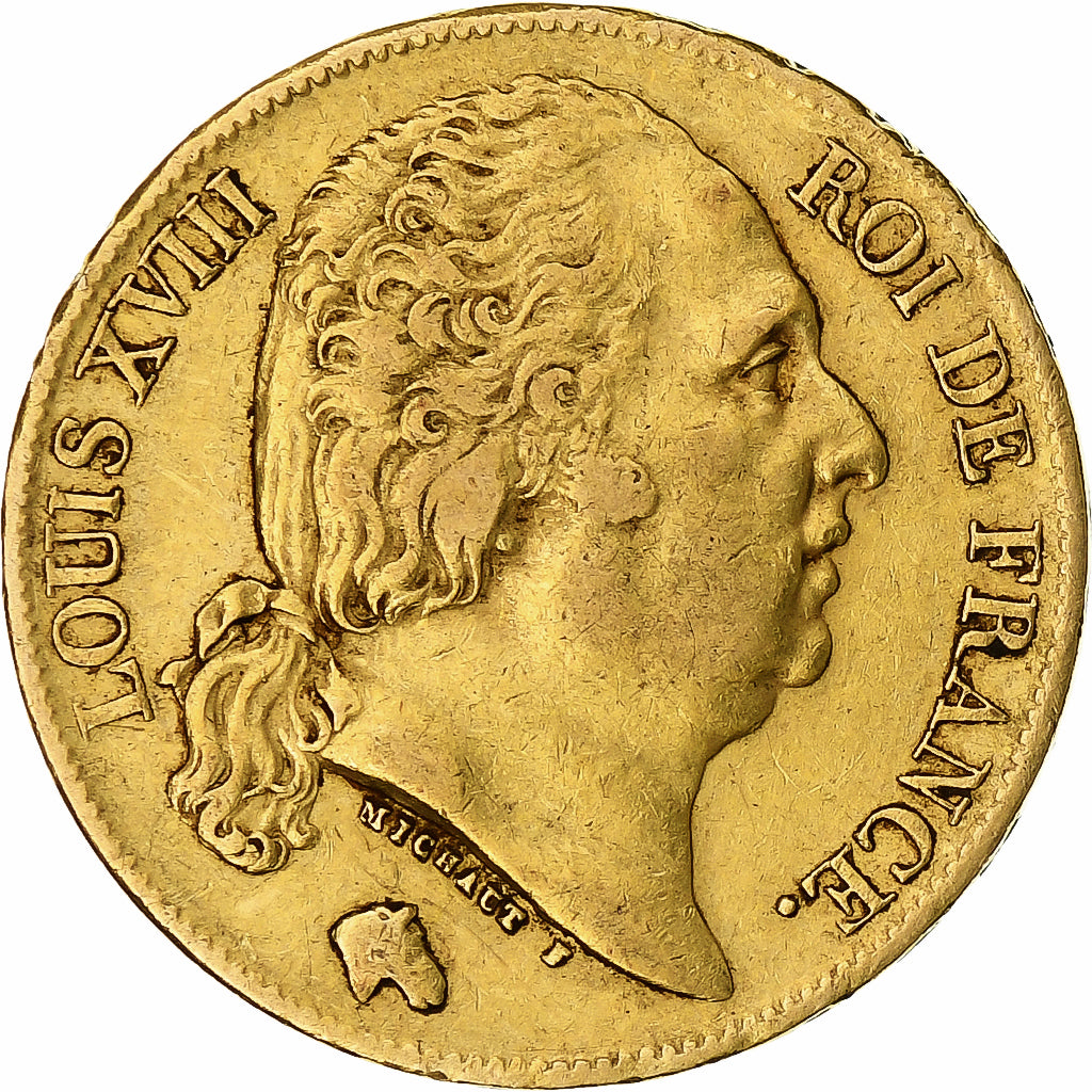 Moneta, Francia, Louis XVIII, 20 Francs, 1824, Paris, BB, Oro, KM:712.1