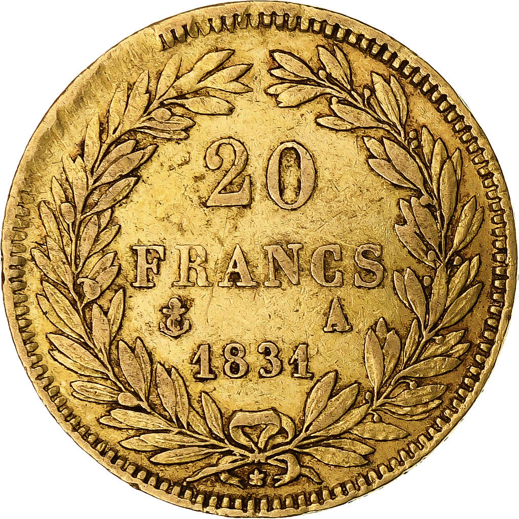 Moneda, Francia, Louis-Philippe, 20 Francs, 1831, Paris, Tranche en creux, MBC