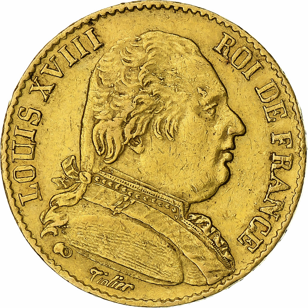 Moneta, Francja, Louis XVIII, 20 Francs, 1814, Paris, EF(40-45), Złoto
