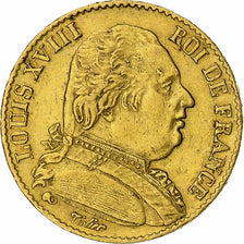 Moneta, Francja, Louis XVIII, 20 Francs, 1814, Paris, EF(40-45), Złoto