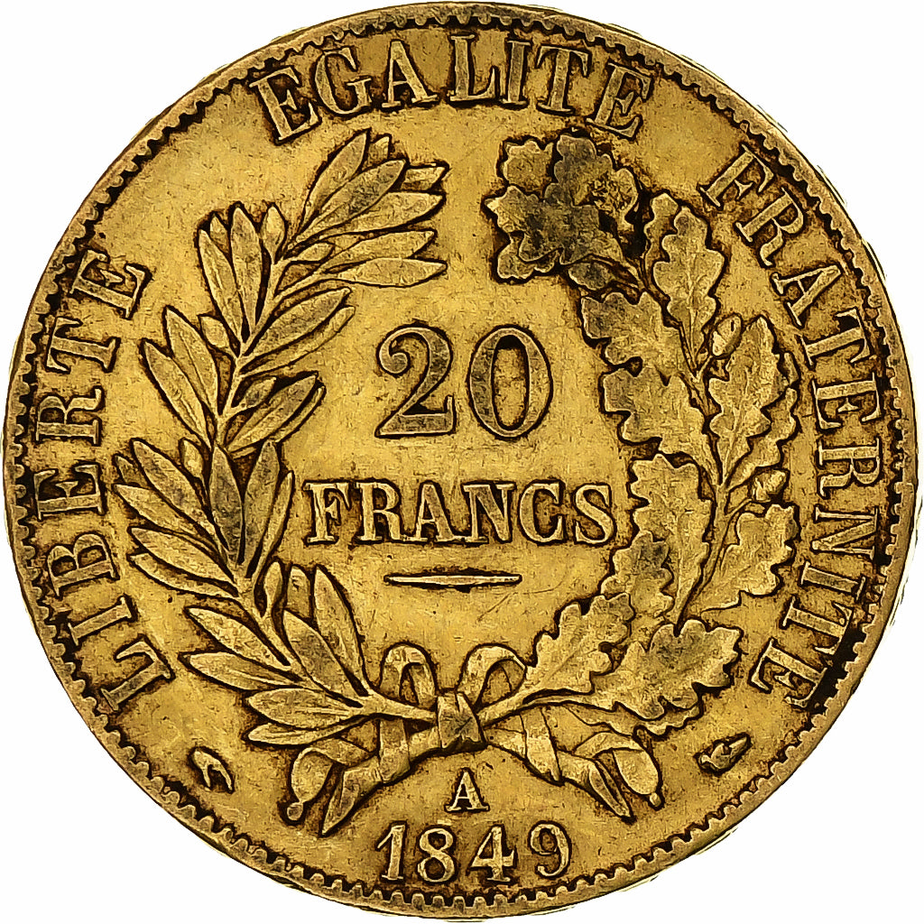 Francia, Cérès, 20 Francs, 1849, Paris, MBC, Oro, KM:762, Gadoury:1059, Le