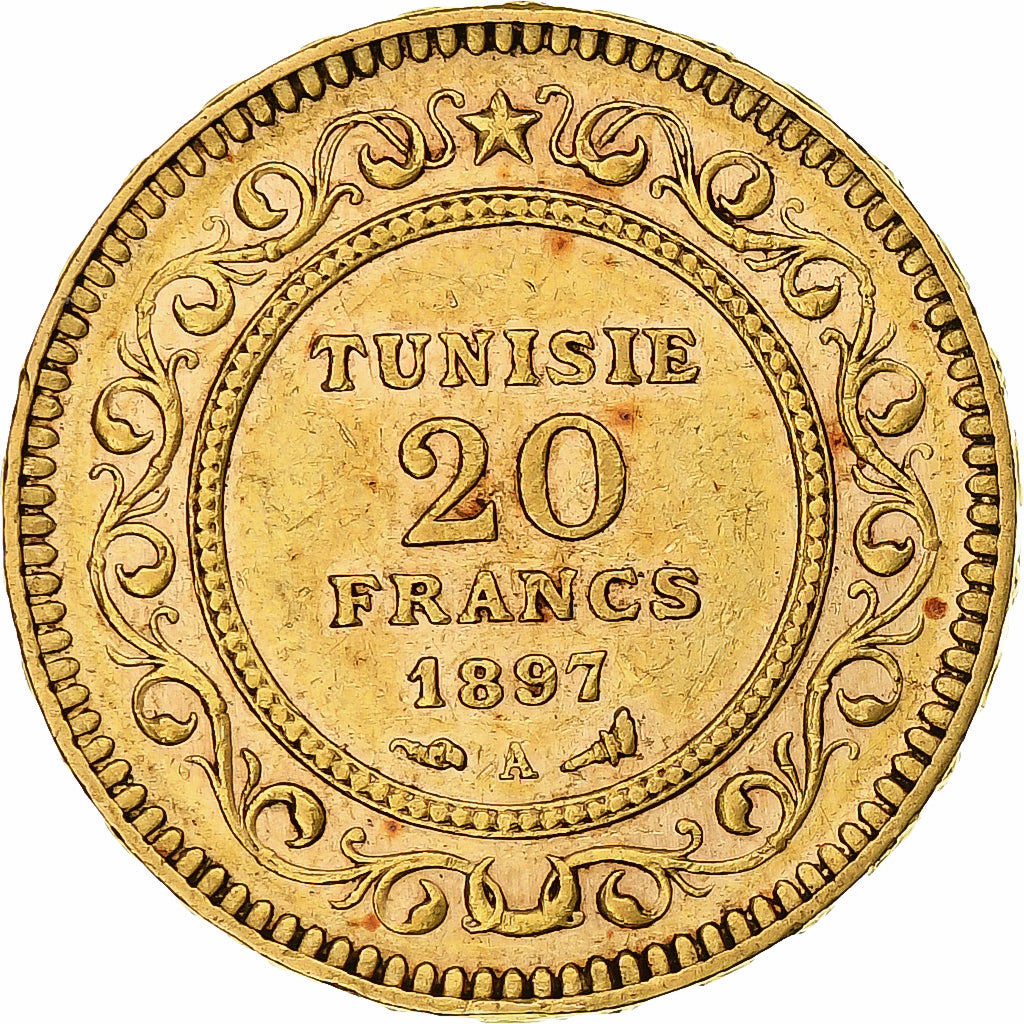 Coin, Tunisia, Ali Bey, 20 Francs, 1897, Paris, AU(50-53), Gold, KM:227