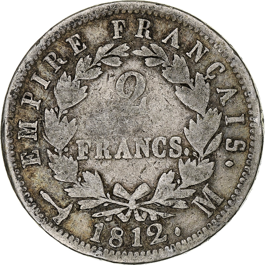 Frankrijk, Napoleon I, 2 Francs, 1812, Toulouse, ZG, Zilver, KM:693.10