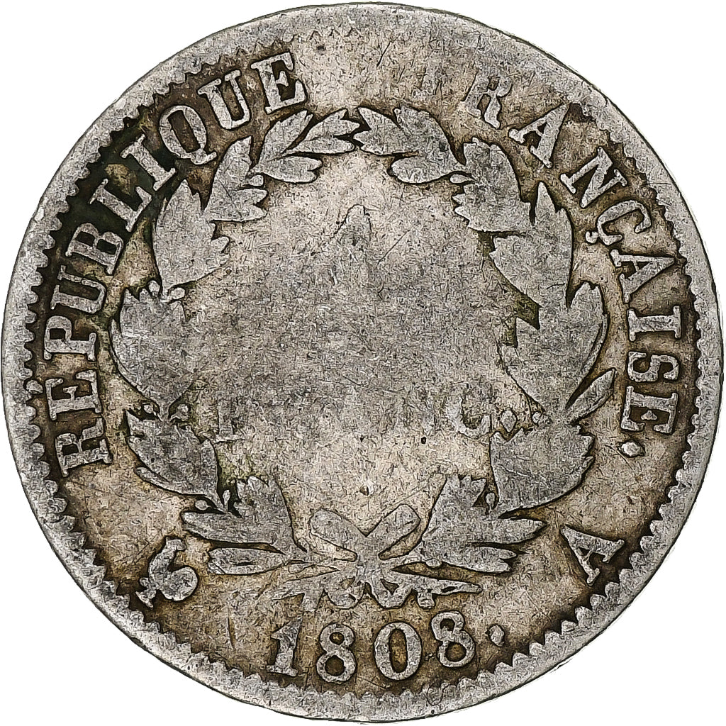 France, Napoleon I, Franc, 1808, Paris, VF(20-25), Silver, KM:682.1