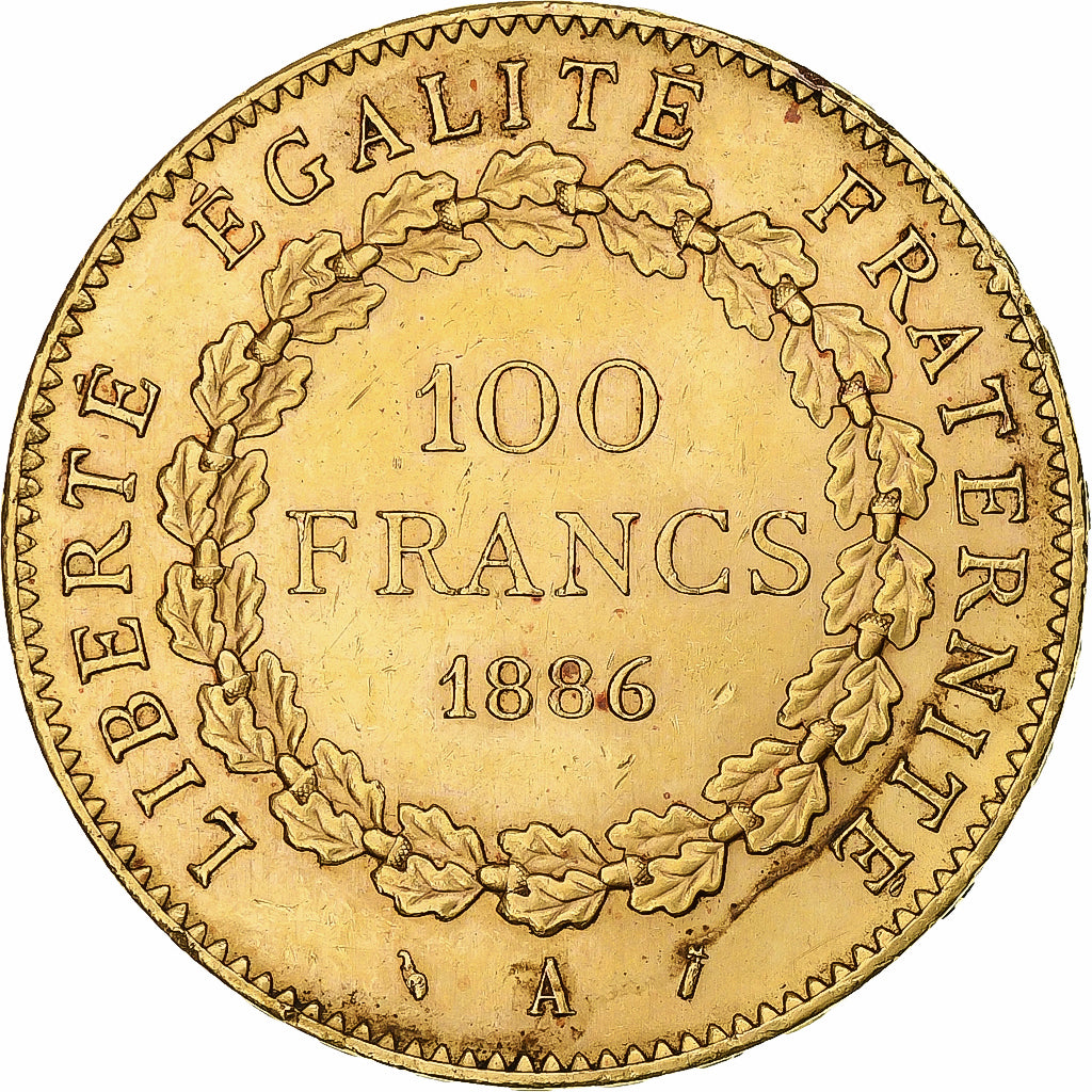 França, Génie, 100 Francs, 1886, Paris, AU(55-58), Dourado, KM:832