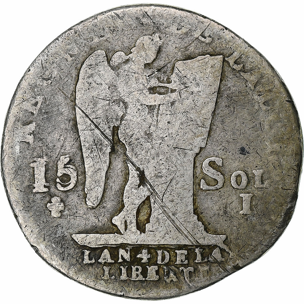 Francia, Louis XVI, 15 Sols, 1792, Limoges, M+, Argento, KM:604.5, Gadoury:36