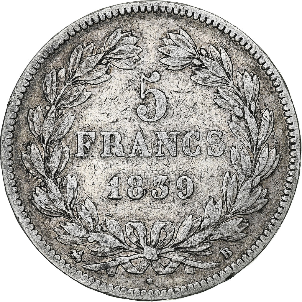 France, Louis-Philippe, 5 Francs, 1839, Rouen, VF(30-35), Silver, KM:749.2