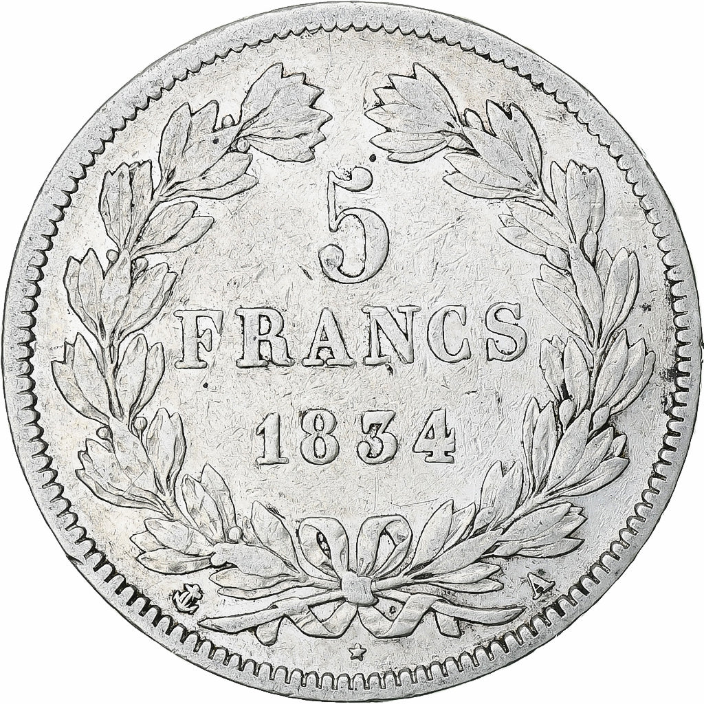 France, Louis-Philippe, 5 Francs, 1834, Paris, VF(20-25), Silver, KM:749.1