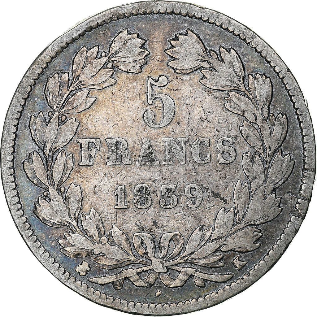 France, Louis-Philippe, 5 Francs, 1839, Bordeaux, VF(20-25), Silver, KM:749.7