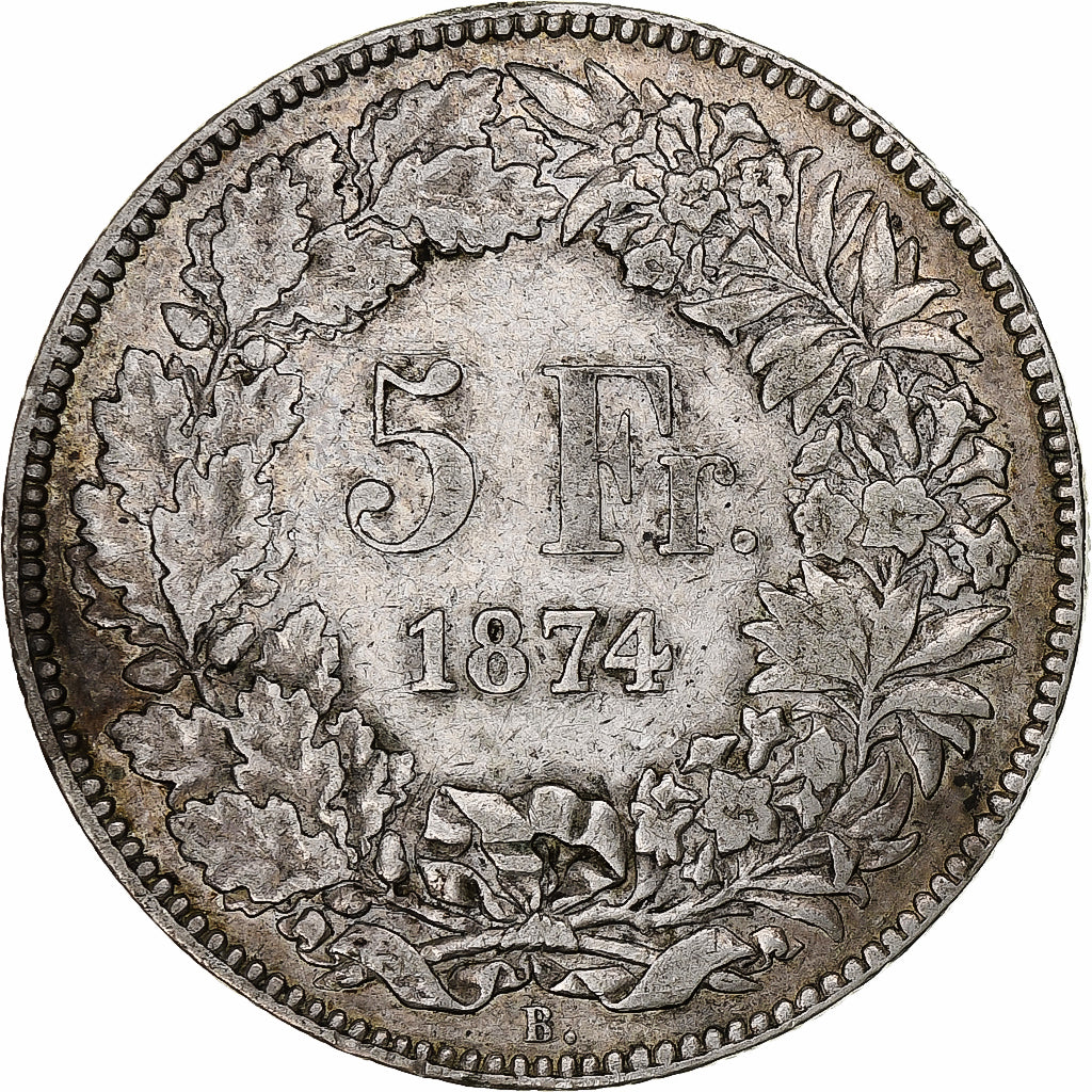 Suisse, 5 Francs, Helvetia, 1874, Bruxelles, Argent, TB+, KM:11