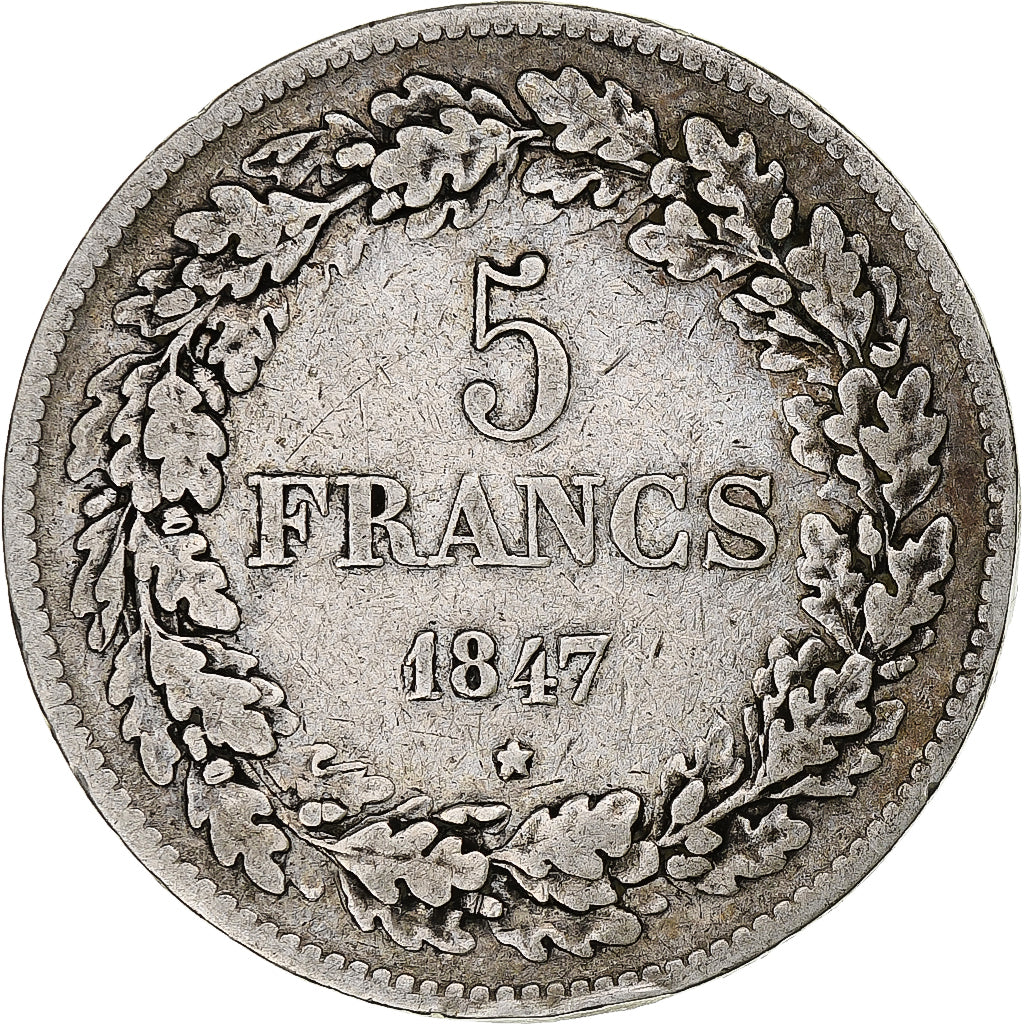 Belgium, Leopold I, 5 Francs, 5 Frank, 1847, Brussels, VF(30-35), Silver, KM:3.2