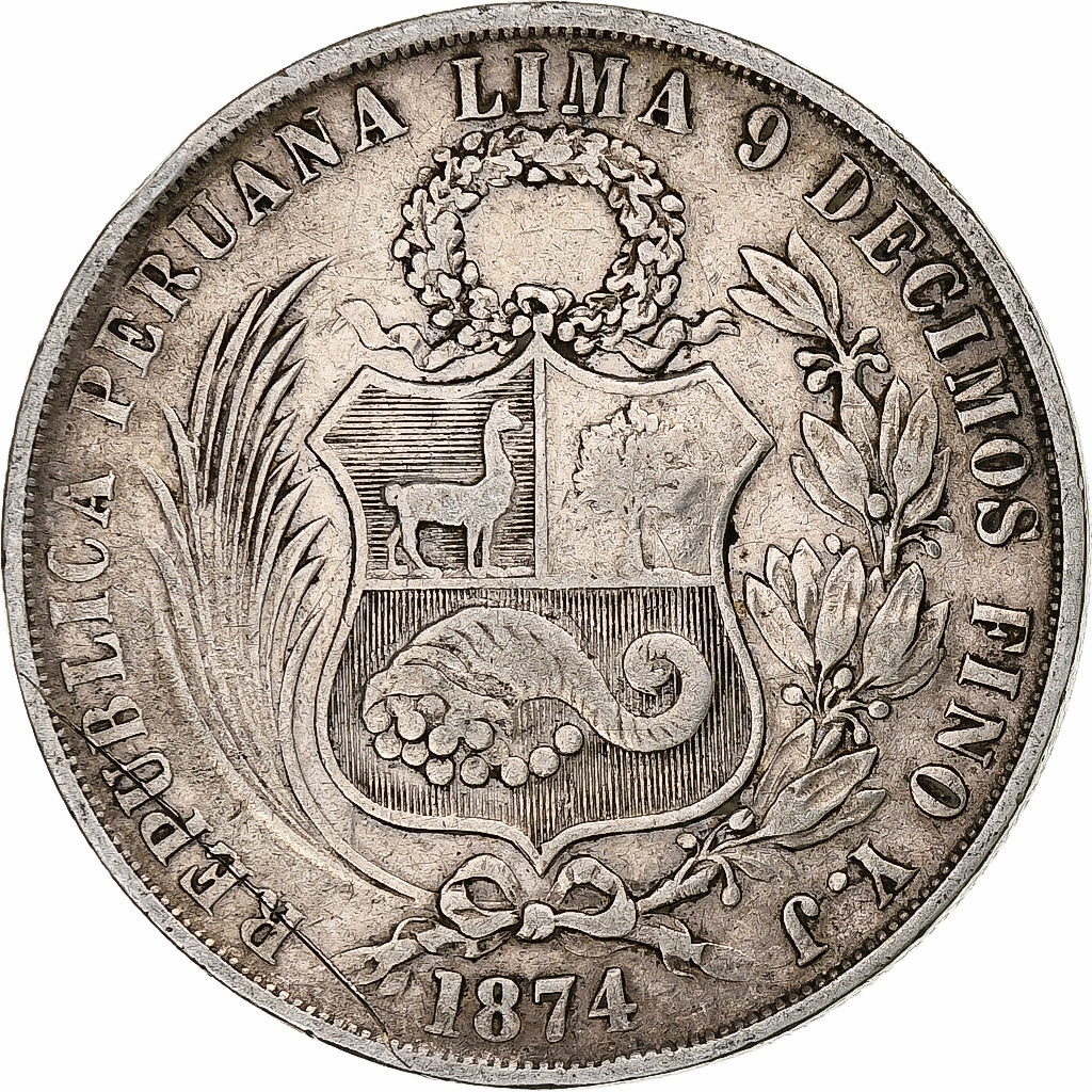 Peru, Libertad, Sol, 1874, Lima, VF(30-35), Silver, KM:196.3