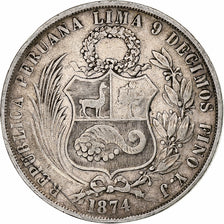 Peru, Libertad, Sol, 1874, Lima, VF(30-35), Silver, KM:196.3