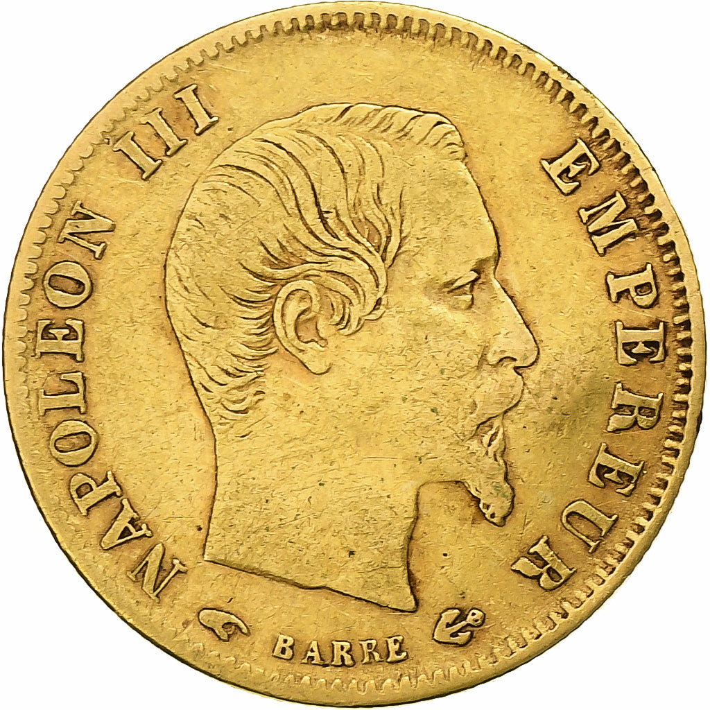 Frankrijk, Napoleon III, 5 Francs, 1858, Paris, FR+, Goud, KM:787.1