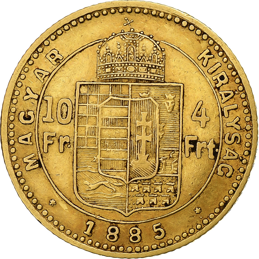 Hongrie, Franz Joseph I, 4 Forint 10 Francs, 1885, Kormoczbanya, Or, TTB+