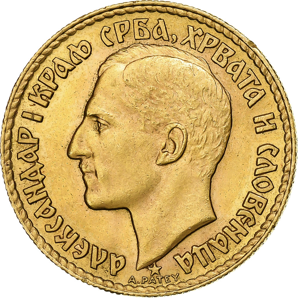 Yugoslavia, Alexander I, 20 Dinara, 1925, Paris, AU(55-58), Gold, KM:7