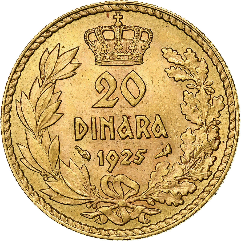 Yugoslavia, Alexander I, 20 Dinara, 1925, Paris, AU(55-58), Gold, KM:7