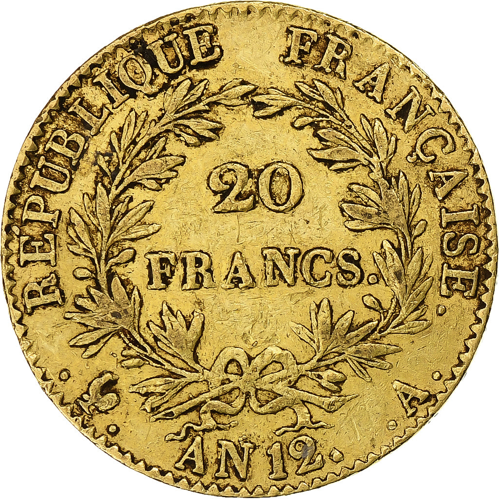 France, Napoléon I, 20 Francs, An 12, Paris, Or, TTB+, Gadoury:1020, Le