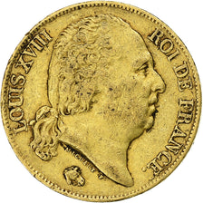 France, Louis XVIII, 20 Francs, 1817, Perpignan, Or, TB+, Gadoury:1028, Le