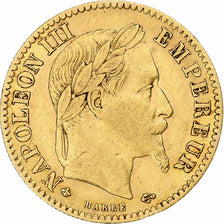 França, Napoleon III, 10 Francs, 1863, Paris, Dourado, AU(50-53), Gadoury:1015