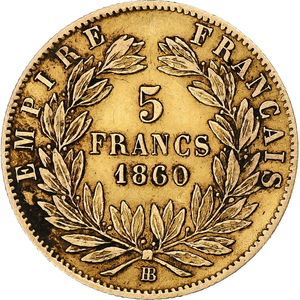 France, Napoléon III, 5 Francs, 1860, Strasbourg, Or, TTB, Gadoury:1001, Le