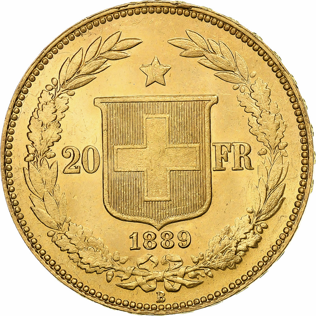Suiza, 20 Francs, Helvetia, 1889, Bern, Oro, SC, KM:31.3