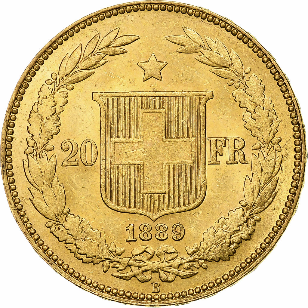 Suiza, 20 Francs, Helvetia, 1889, Bern, Oro, SC, KM:31.3