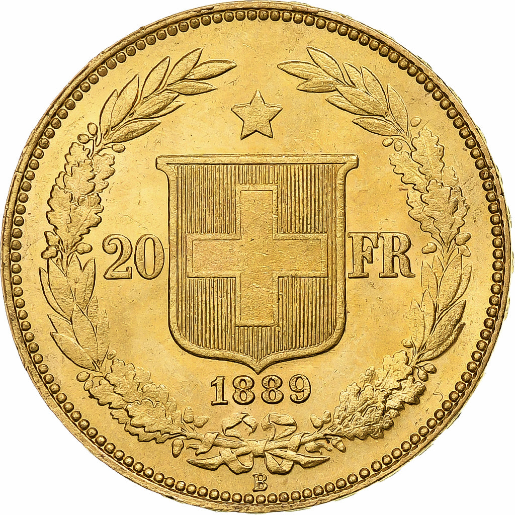 Suiza, 20 Francs, Helvetia, 1889, Bern, Oro, SC, KM:31.3