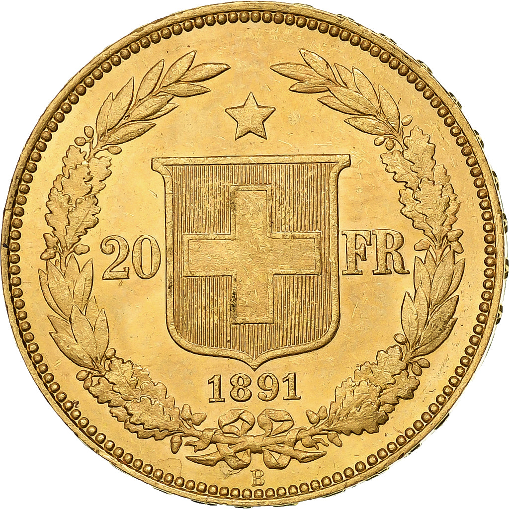 Suisse, 20 Francs, Helvetia, 1891, Bern, Or, SPL, KM:31.3
