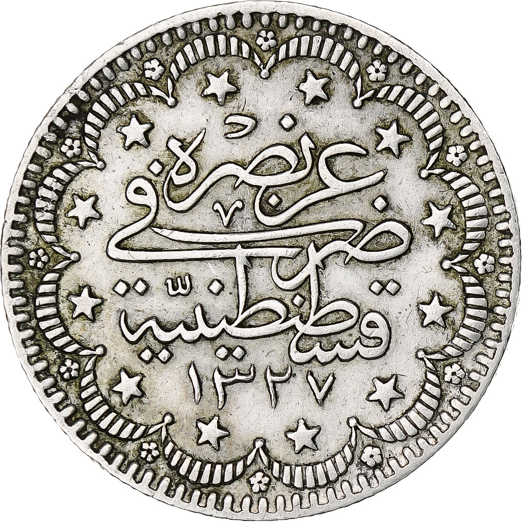 Turkey, Muhammad V, 5 Kurush, 1915, Constantinople, Silver, AU(50-53), KM:750
