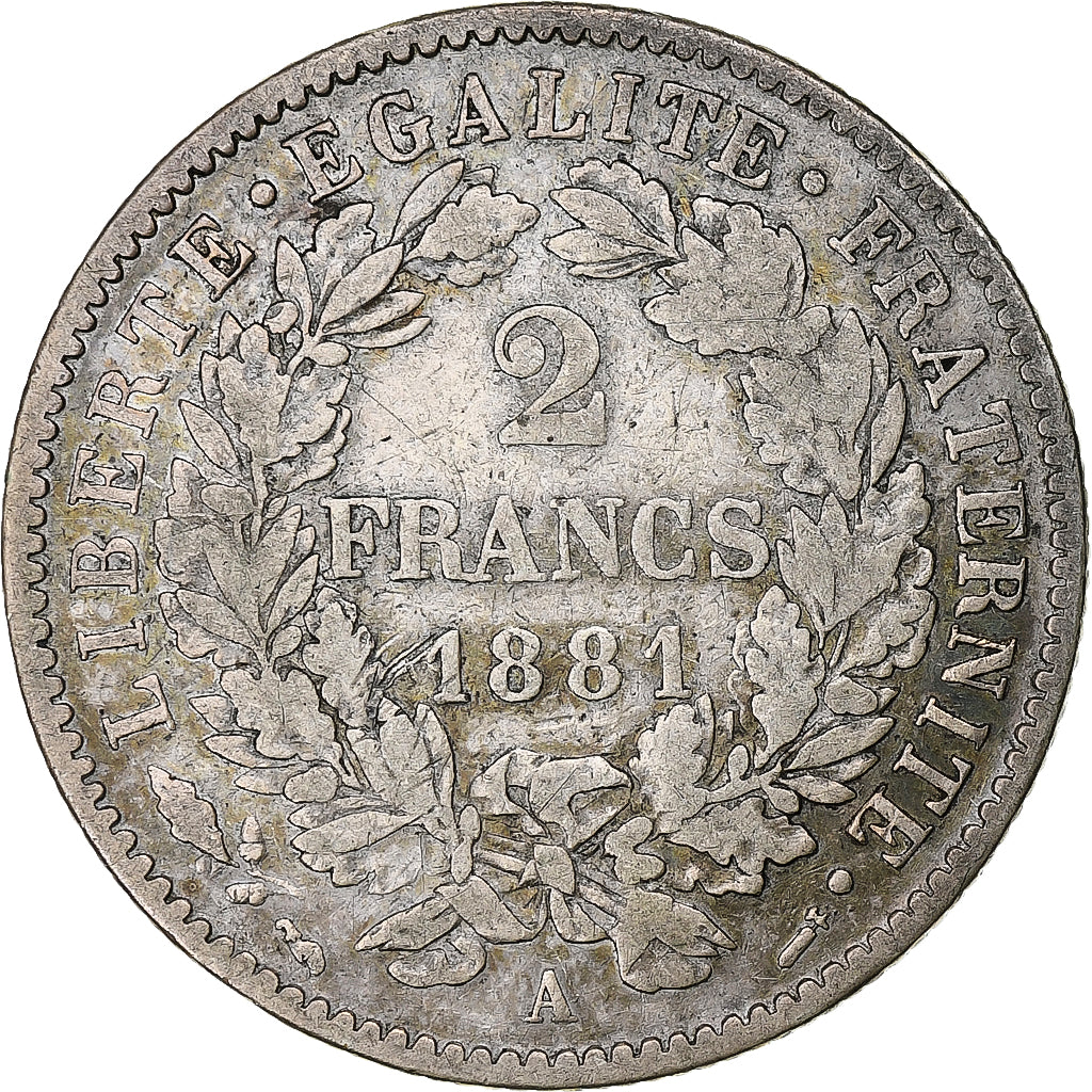 France, 2 Francs, Cérès, 1881, Paris, Silver, VF(30-35), Gadoury:530a, Le