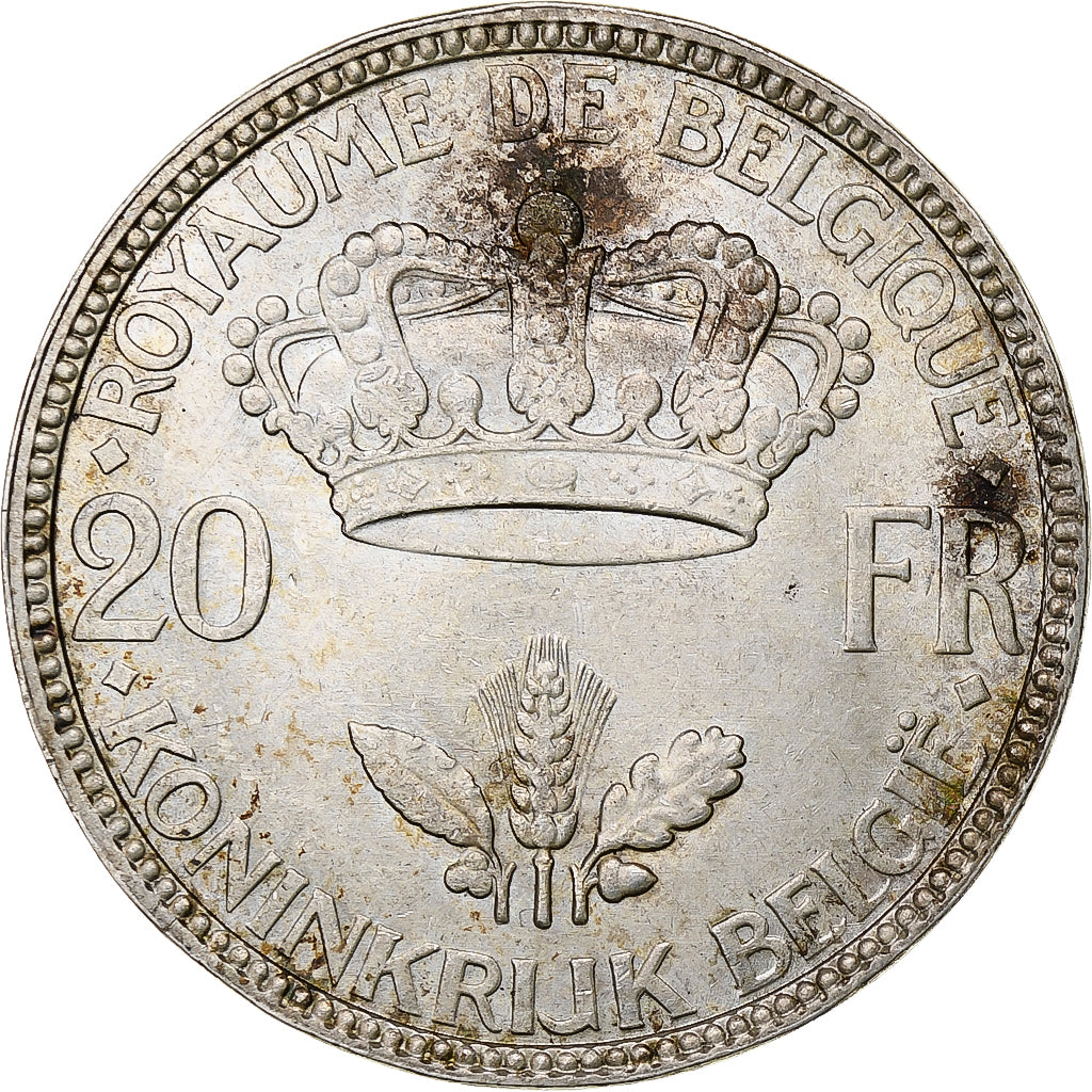 Bélgica, 20 Francs, 20 Frank, 1935, Plata, EBC, KM:105