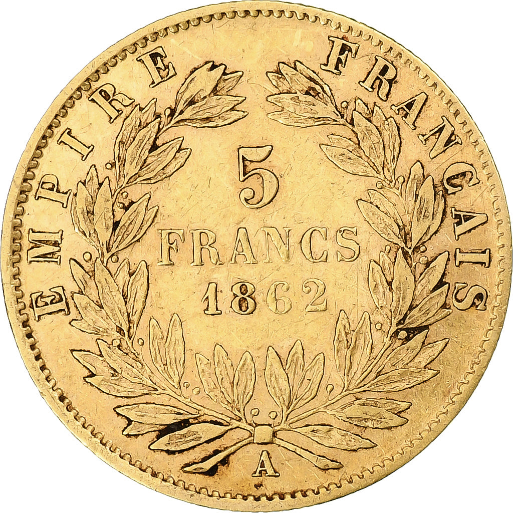Francja, Napoleon III, 5 Francs, 1862, Paris, Złoto, VF(30-35), Gadoury:1002