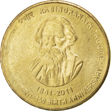 INDIA-REPUBLIC, 5 Rupees, 2011, KM #393, AU(50-53), Nickel-Brass, 23, 5.86