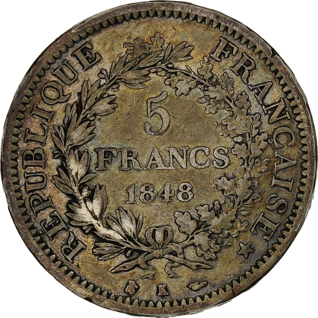 France, 5 Francs, Hercule, 1848, Bordeaux, Silver, VF(20-25), Gadoury:683, Le